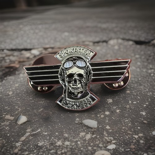 Winged skull biker pin - biker,