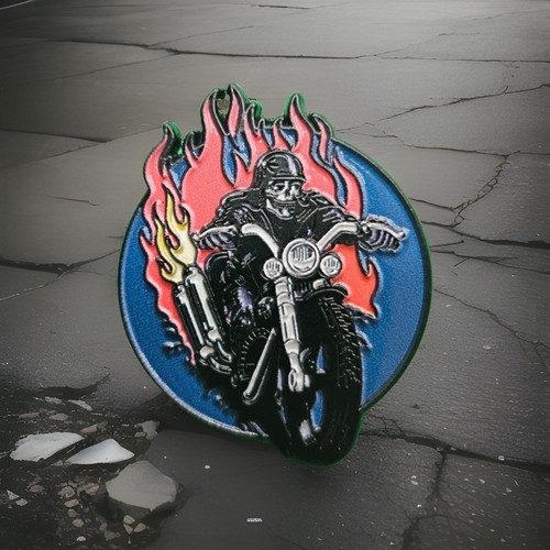 Flaming skull biker pin - flaming,