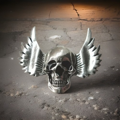 Winged skull biker pin badge - skull,