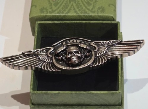 Winged skull biker pin badge - skull,